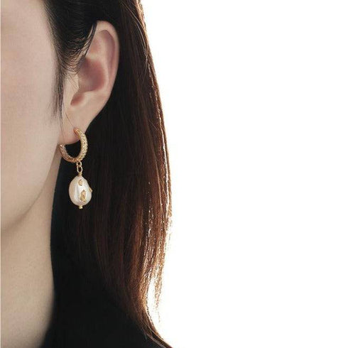 Zircon Baroque Pearl Drop Gold Foil Earrings - Zafari Studio Jewelry